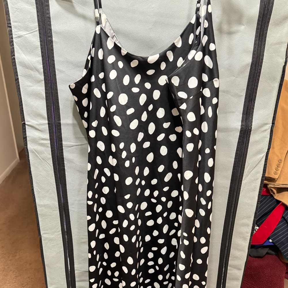 Black spaghetti strap white polka dot summer dress